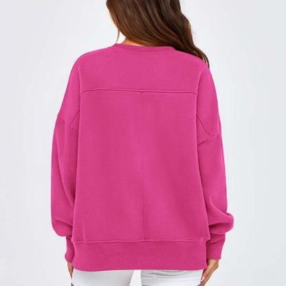 💖Versatile Women's Round-Neck Sweatshirt: Loose Fit & Side Slits
