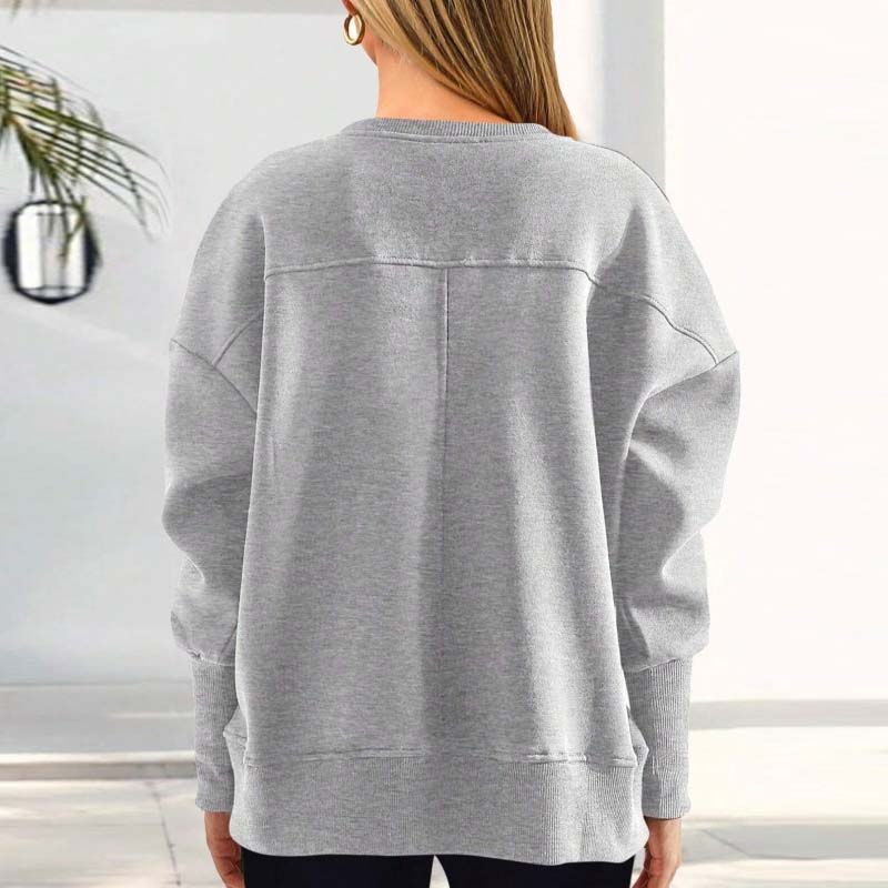 💖Versatile Women's Round-Neck Sweatshirt: Loose Fit & Side Slits