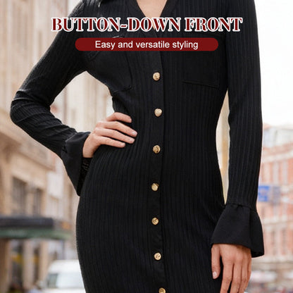 💖LAST DAY PROMOTION - 50%OFF 💖 Women's V-Neck Button Down Long Sleeve Fall Dress