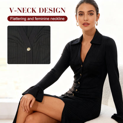 💖LAST DAY PROMOTION - 50%OFF 💖 Women's V-Neck Button Down Long Sleeve Fall Dress