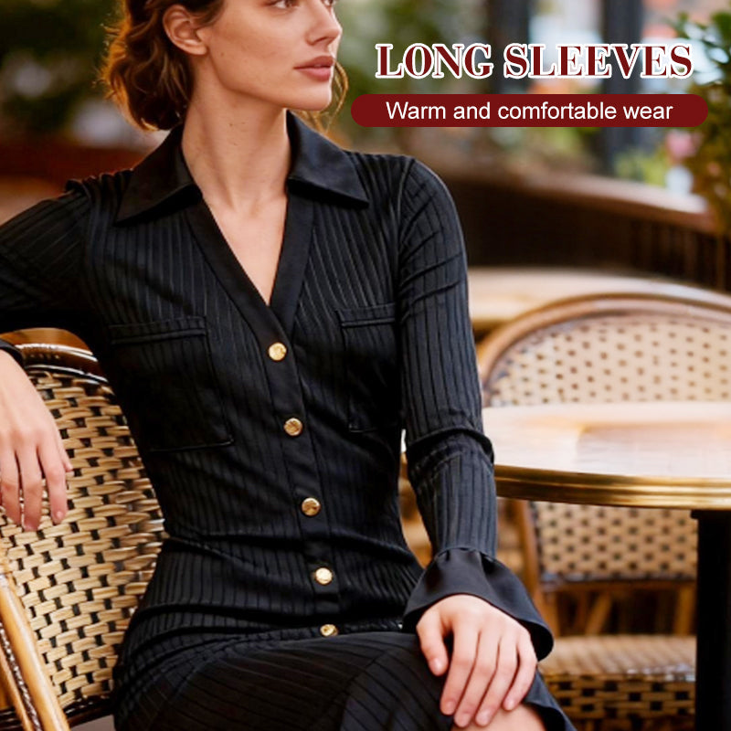 💖LAST DAY PROMOTION - 50%OFF 💖 Women's V-Neck Button Down Long Sleeve Fall Dress