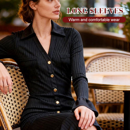 💖LAST DAY PROMOTION - 50%OFF 💖 Women's V-Neck Button Down Long Sleeve Fall Dress