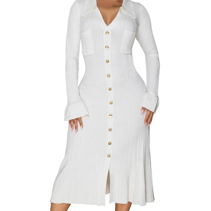 💖LAST DAY PROMOTION - 50%OFF 💖 Women's V-Neck Button Down Long Sleeve Fall Dress