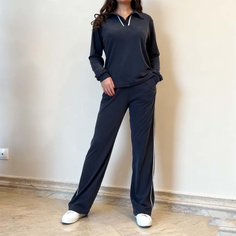 Women's Casual V-Neck Top + Wide-Leg Pants Suit