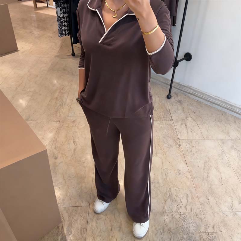Women's Casual V-Neck Top + Wide-Leg Pants Suit
