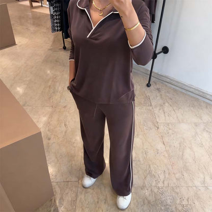 Women's Casual V-Neck Top + Wide-Leg Pants Suit