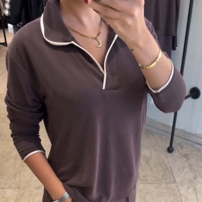 Women's Casual V-Neck Top + Wide-Leg Pants Suit