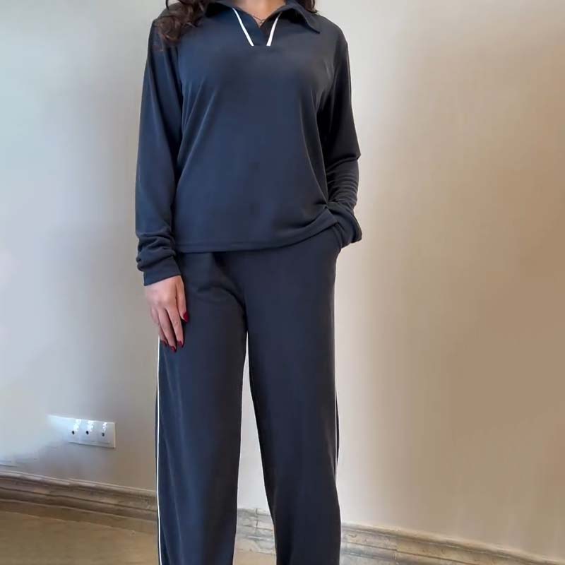 Women's Casual V-Neck Top + Wide-Leg Pants Suit