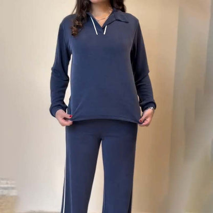Women's Casual V-Neck Top + Wide-Leg Pants Suit