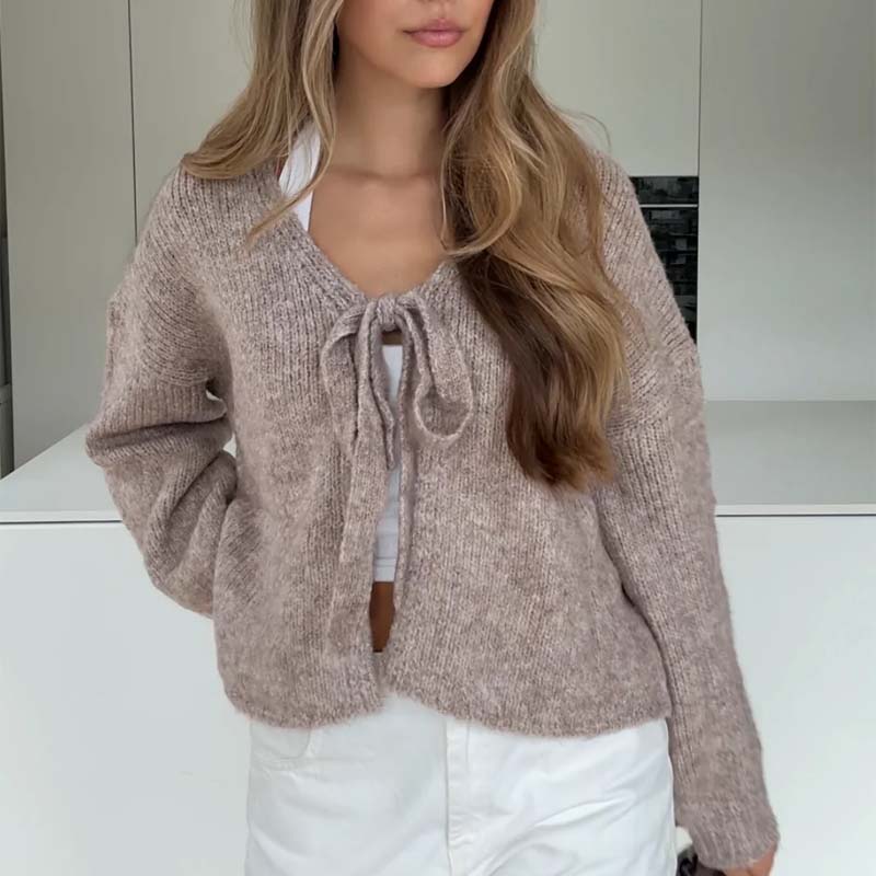 V-Neck Knit Bow Cardigan