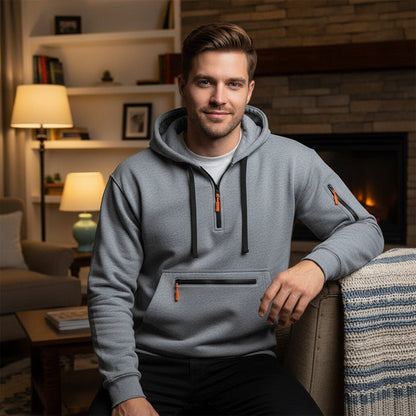 ❄️ Cold-Weather Comfort | Men's Plush-Lined Quarter-Zip Utility Hoodie