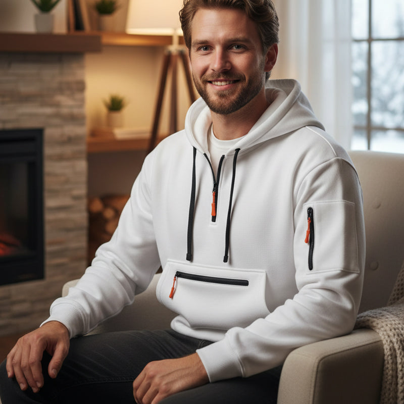 ❄️ Cold-Weather Comfort | Men's Plush-Lined Quarter-Zip Utility Hoodie