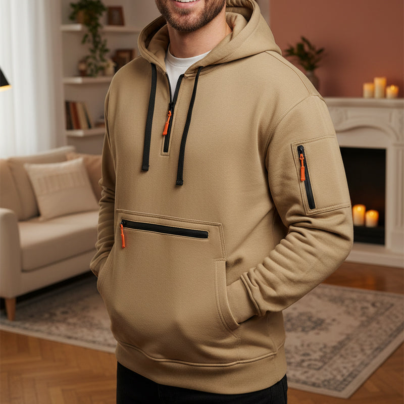 ❄️ Cold-Weather Comfort | Men's Plush-Lined Quarter-Zip Utility Hoodie