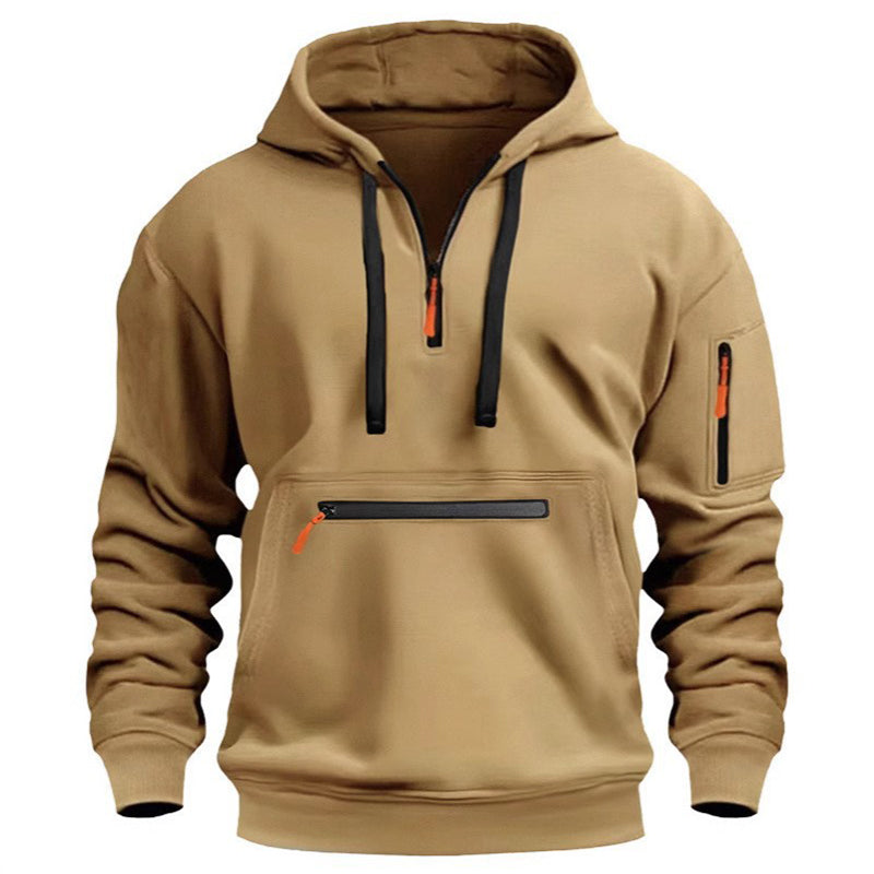 ❄️ Cold-Weather Comfort | Men's Plush-Lined Quarter-Zip Utility Hoodie