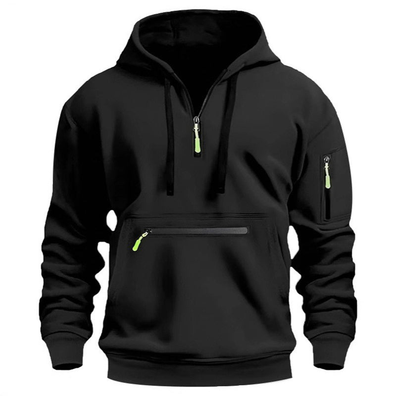 ❄️ Cold-Weather Comfort | Men's Plush-Lined Quarter-Zip Utility Hoodie