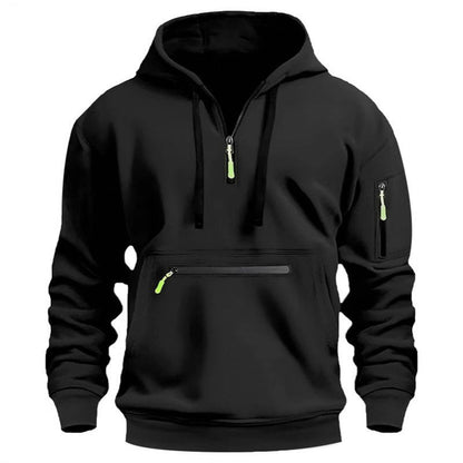 ❄️ Cold-Weather Comfort | Men's Plush-Lined Quarter-Zip Utility Hoodie