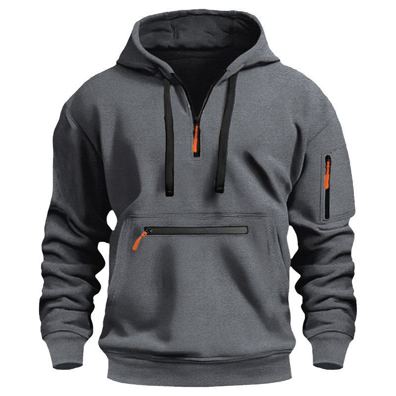 ❄️ Cold-Weather Comfort | Men's Plush-Lined Quarter-Zip Utility Hoodie