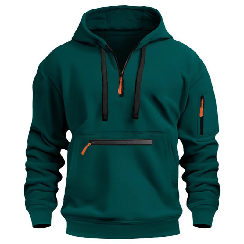 ❄️ Cold-Weather Comfort | Men's Plush-Lined Quarter-Zip Utility Hoodie