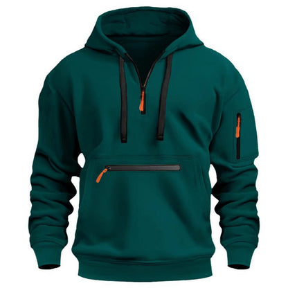 ❄️ Cold-Weather Comfort | Men's Plush-Lined Quarter-Zip Utility Hoodie