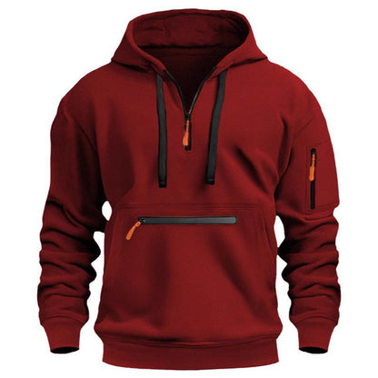 ❄️ Cold-Weather Comfort | Men's Plush-Lined Quarter-Zip Utility Hoodie