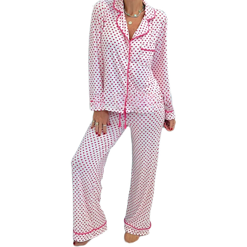 🔥Christmas Specials-Women’s Heart-Printed Button-Down Long-Sleeve Pajama Sets