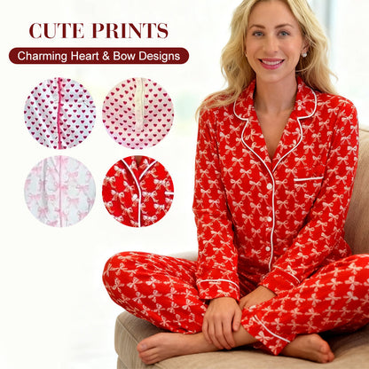 🔥Christmas Specials-Women’s Heart-Printed Button-Down Long-Sleeve Pajama Sets