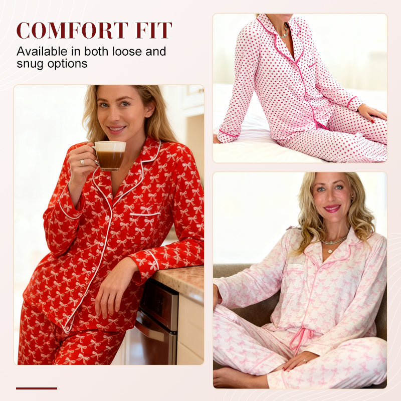 🔥Christmas Specials-Women’s Heart-Printed Button-Down Long-Sleeve Pajama Sets