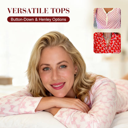 🔥Christmas Specials-Women’s Heart-Printed Button-Down Long-Sleeve Pajama Sets