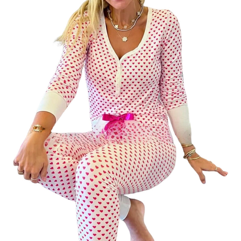 🔥Christmas Specials-Women’s Heart-Printed Button-Down Long-Sleeve Pajama Sets