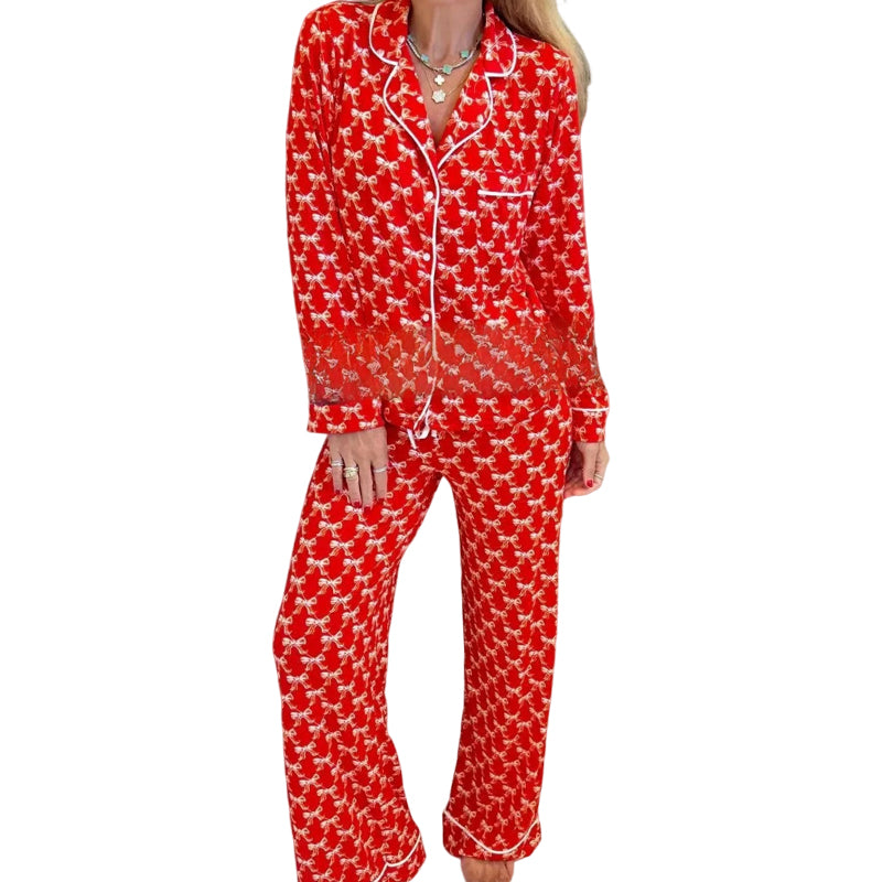 🔥Christmas Specials-Women’s Heart-Printed Button-Down Long-Sleeve Pajama Sets