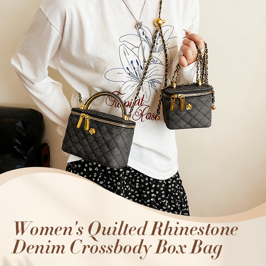 🔥Limited-time offer-Women's Quilted Rhinestone Denim Crossbody Box Bag