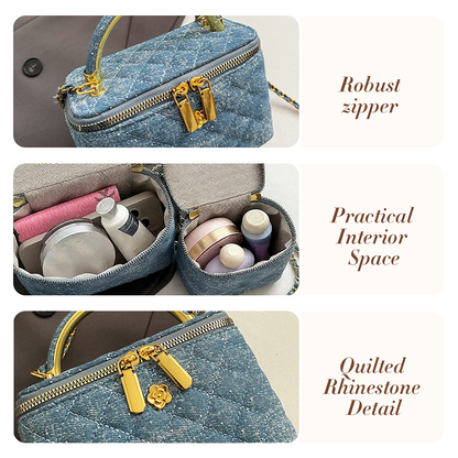 🔥Limited-time offer-Women's Quilted Rhinestone Denim Crossbody Box Bag