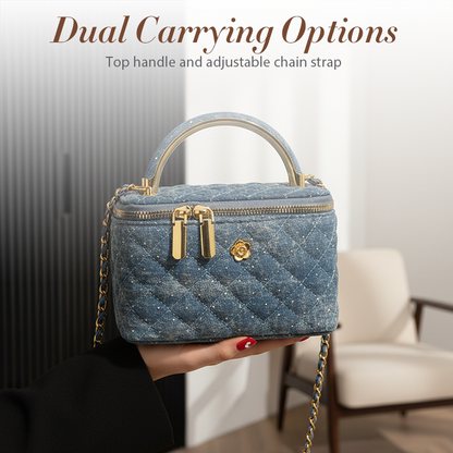 🔥Limited-time offer-Women's Quilted Rhinestone Denim Crossbody Box Bag