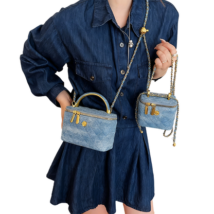 🔥Limited-time offer-Women's Quilted Rhinestone Denim Crossbody Box Bag