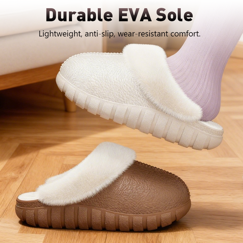 Plush-Lined Cotton Slippers with Covered Heel -🥰The lining is removable and machine washable!