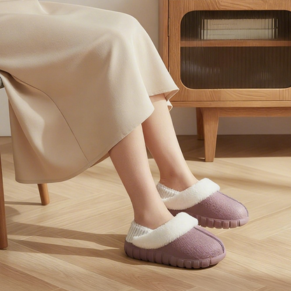 Plush-Lined Cotton Slippers with Covered Heel -🥰The lining is removable and machine washable!