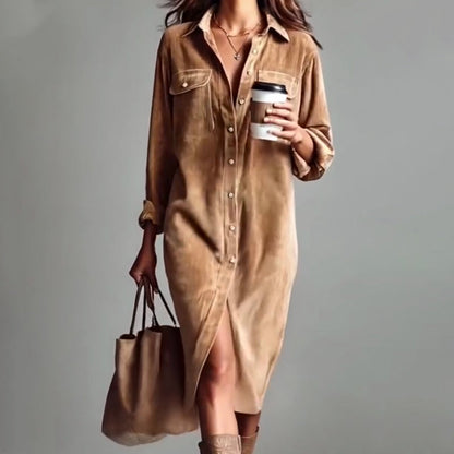💖LAST DAY PROMOTION - 49%OFF 💖 Effortless Chic Corduroy Shirt Dress – Soft, Cozy & Versatile for All Seasons 🍂