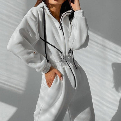 Comfortable Solid Color Women's Hooded Jumpsuit