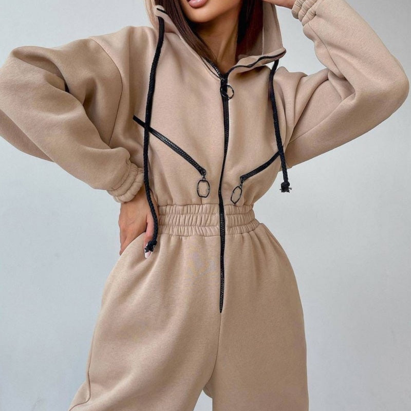 Comfortable Solid Color Women's Hooded Jumpsuit