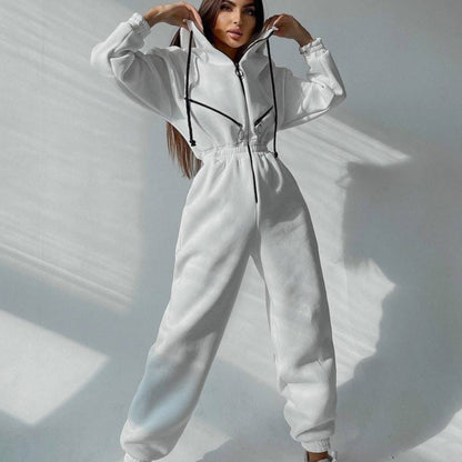 Comfortable Solid Color Women's Hooded Jumpsuit