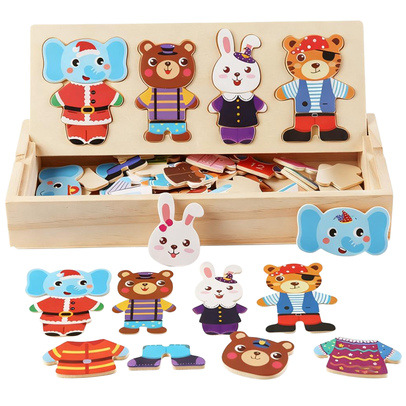 Educational Wooden Animal Dress-Up Puzzle Set for Children