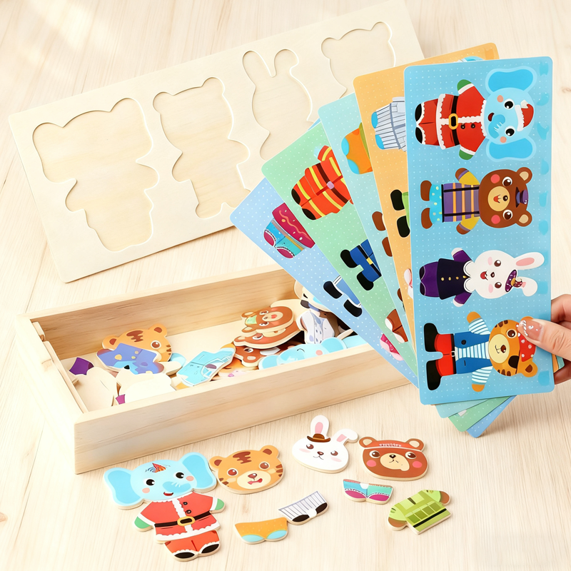 Educational Wooden Animal Dress-Up Puzzle Set for Children