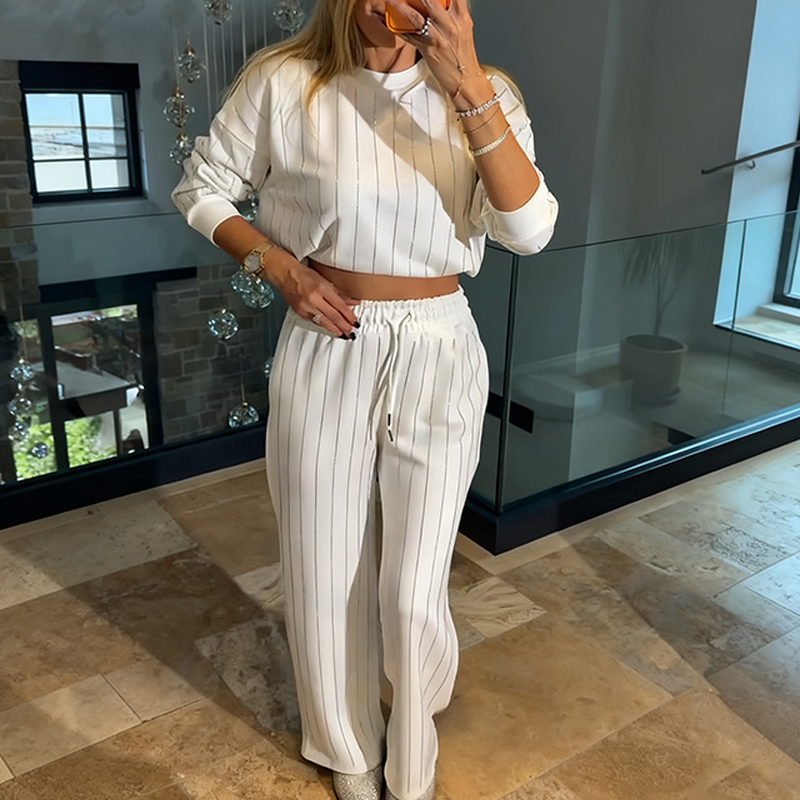 Women’s Casual Vertical Stripe Top & Pants 2-Piece Set