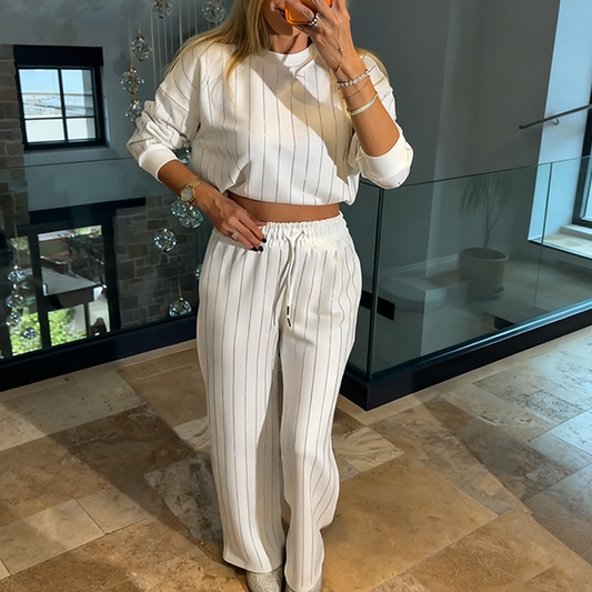 Women’s Casual Vertical Stripe Top & Pants 2-Piece Set