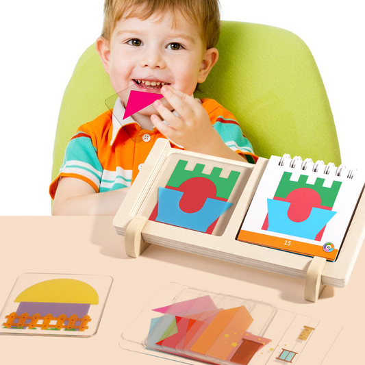 Geometric House Layering Puzzle with Wooden Base