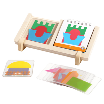 Geometric House Layering Puzzle with Wooden Base