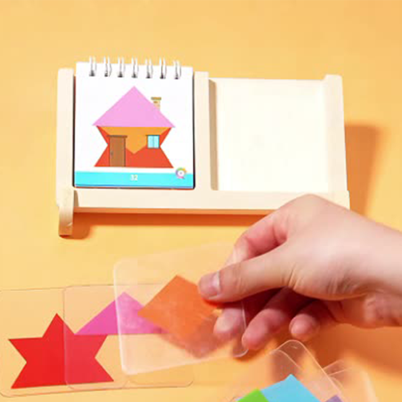 Geometric House Layering Puzzle with Wooden Base