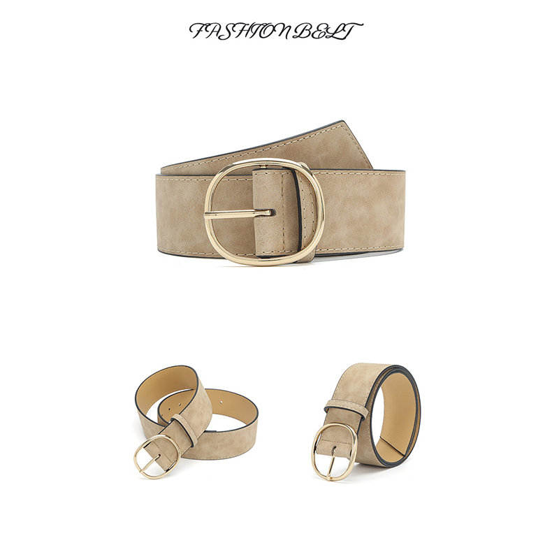 Women's Wide Faux Leather Belt with Round Buckle