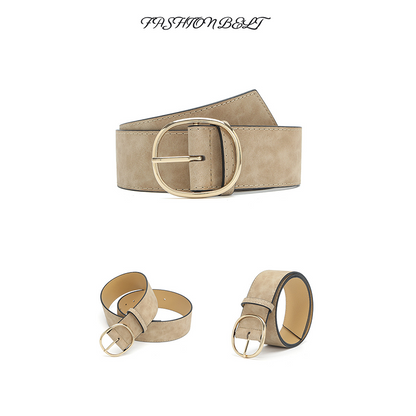 Women's Wide Faux Leather Belt with Round Buckle