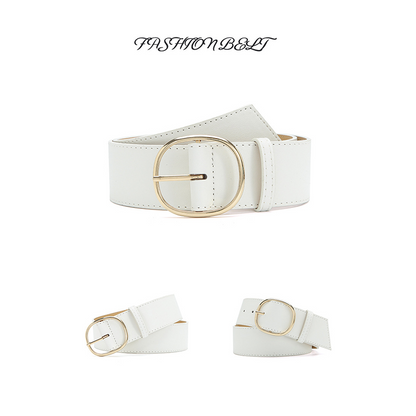 Women's Wide Faux Leather Belt with Round Buckle